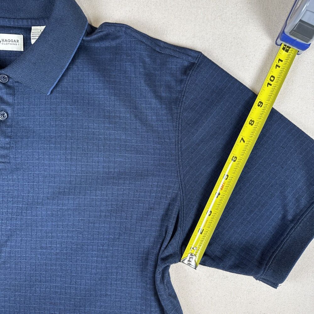 Haggar Men's Size XL Polo Shirt Blue Textured Striped Short Sleeve Cotton Blend - Picture 8 of 11